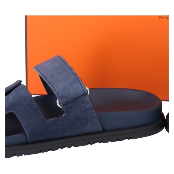 BNIB Hermes Chypre Sandals Women 37 Suede blue Celeste Navy Full Set - Picture 8 of 8